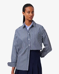 Áo Sơ Mi Lacoste Chính Hãng - Oversized Cotton Poplin Shirt - Màu Navy | JapanSport CF0215-51-6GI