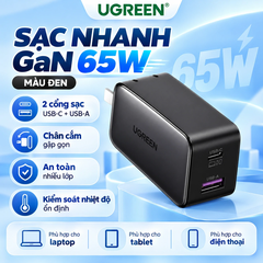 Bộ Sạc Nhanh dành cho Surface của UGREEN chính hãng 65W GaN + Cáp USB-C to Surface Connect 100W Dài 1.8m – Màu đen | JapanSport