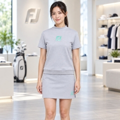 Áo nữ FOOTJOY Chính Hãng - Chest Logo Short Sleeve Mock Neck Sweatshirt - Màu Xám | JapanSport 81972 FJW-S24-M03