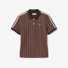 Áo Polo Lacoste nữ Chính hãng - Ôm Dáng - Họa Tiết Monogram Chất Vải Jacquard - Màu nâu | JapanSport DF3364-51-9I4