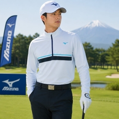 Áo Dài Tay Mizuno Chính Hãng - Breath Thermo Long Sleeve Half Zip Shirt - Màu Xanh | JapanSport E2GAA505-28