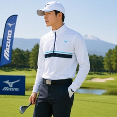 Áo Dài Tay Mizuno Chính Hãng - Breath Thermo Long Sleeve Half Zip Shirt - Màu Xanh | JapanSport E2GAA505-28