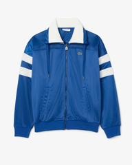 Áo  Hoodie Lacoste Chính Hãng - Women's Oversized Pointelle Stripe Satin Sweatshirt - Màu Xanh | JapanSport SF5260-51-C4X