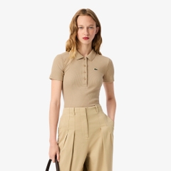 Áo Polo Lacoste Chính hãng - Women's Slim Fit L.12.D Ribbed Cotton Polo - Màu Be | JapanSport DF5377-51-02S
