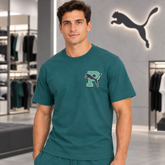 Bộ Thể Thao PUMA Nam Chính Hãng - áo Graphic Varsity & Quần Short ESS Elevated - Màu xanh | JapanSport 694086-41 694151-41