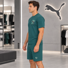 Bộ Thể Thao PUMA Nam Chính Hãng - áo Graphic Varsity & Quần Short ESS Elevated - Màu xanh | JapanSport 694086-41 694151-41