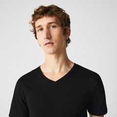 Set 3 Áo Phông Lacoste Chính Hãng -Cotton Shirt Regular Fit V-Neck - Màu Đen | JapanSport TH3444-51-031