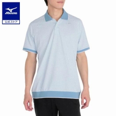 Áo Polo Mizuno Chính Hãng - Knit jacquard gingham short-sleeved ribbed collar - Màu Xanh| JapanSport E2MAC019-28