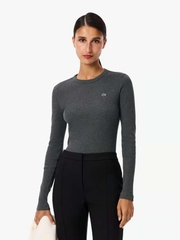 Áo Phông Lacoste nữ Chính hãng - Slim Fit Ribbed Cotton Long Sleeve - Màu Xám | JapanSport TF1692-51-050