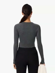 Áo Phông Lacoste nữ Chính hãng - Slim Fit Ribbed Cotton Long Sleeve - Màu Xám | JapanSport TF1692-51-050