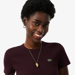 Áo Phông Lacoste nữ Chính hãng - Slim Fit Ribbed Cotton T-shirt - Màu Nâu | JapanSport TF5538-51-YUP