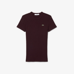 Áo Phông Lacoste nữ Chính hãng - Slim Fit Ribbed Cotton T-shirt - Màu Nâu | JapanSport TF5538-51-YUP