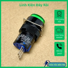 2 cái nút nhắn AB6-M AB6Y-M AC 250V 3A DC 30V 5A nút nhắn tròn 16MM 3 chân màu xanh lá