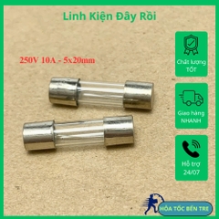 10 cái cầu chì ống thủy tinh 250V 10A kích thước 5x20mm