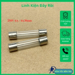 10 cái cầu chì ống thủy tinh 250V 6A kích thước 6x30mm