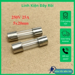 10 cái cầu chì ống thủy tinh 250V 25A kích thước 5x20mm