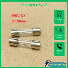 10 cái cầu chì ống thủy tinh 250V 8A kích thước 5x20mm
