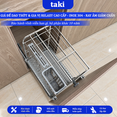 Trọn Bộ Giá Kéo Dao Thớt RELAXY CAO CẤP, Kệ Dao Thớt Tủ Bếp , INOX 304, Ray ÂM Giảm Chấn, Bảo Hành Vĩnh Viễn, Có Lắp