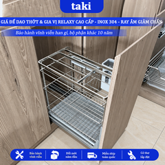 Trọn Bộ Giá Kéo Dao Thớt RELAXY CAO CẤP, Kệ Dao Thớt Tủ Bếp , INOX 304, Ray ÂM Giảm Chấn, Bảo Hành Vĩnh Viễn, Có Lắp