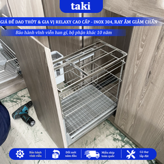 Trọn Bộ Giá Kéo Dao Thớt RELAXY CAO CẤP, Kệ Dao Thớt Tủ Bếp , INOX 304, Ray ÂM Giảm Chấn, Bảo Hành Vĩnh Viễn, Có Lắp