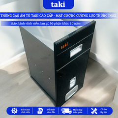 Thùng Gạo Âm Tủ TAKI Tủ Bếp CAO CẤP, Thùng Gạo Tủ Bếp, Mặt Gương Cường Lực, Thùng INOX 304, Bảo Hành Vĩnh Viễn