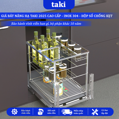 Kệ Đựng Gia Vị, Chai Lọ Tủ Bếp TAKI CAO CẤP, Chất Liệu INOX 304, Hệ Ray giảm Chấn, Bảo Hành Vĩnh Viễn, Có Thợ Lắp