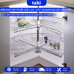 Kệ Góc Tủ Bếp CELAENO CAO CẤP, Kệ Góc Chữ L, Mâm Xoay 3/4 (270°) - INOX 304 - Bảo Hành Vĩnh Viễn - Có Thợ Lắp