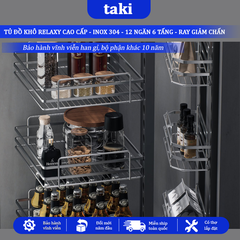 Tủ Đồ Khô Nhà Bếp 12 Ngăn 6 Tầng RELAXY CAO CẤP, INOX 304, Hệ Ray Giảm Chấn - Bảo Hành Vĩnh Viễn - Có Thợ Lắp