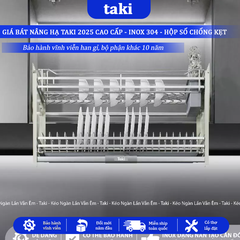 Kệ Chén Nâng Hạ TAKI WHITE CAO CẤP - NEW 2025 - INOX Không Gỉ 304, Bảo Hành Máy 10 Năm - Bảo Hành Vĩnh Viễn - Có Thợ Lắp Đặt