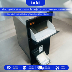 Thùng Gạo Âm Tủ TAKI Tủ Bếp CAO CẤP, Thùng Gạo Tủ Bếp, Mặt Gương Cường Lực, Thùng INOX 304, Bảo Hành Vĩnh Viễn