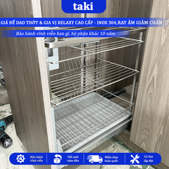Trọn Bộ Giá Kéo Dao Thớt RELAXY CAO CẤP, Kệ Dao Thớt Tủ Bếp , INOX 304, Ray ÂM Giảm Chấn, Bảo Hành Vĩnh Viễn, Có Lắp