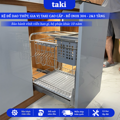 Kệ Dao Thớt & Gia Vị Tủ Bếp TAKI INOX Không Gỉ 304 -  Ray Âm Giảm Chấn Cao Cấp   - BẢO HÀNH VĨNH VIỄN - Có Thợ Lắp Đặt
