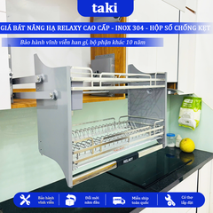 Giá Bát Nâng Hạ RELAXY CAO CẤP, Kệ Chén Nâng Hạ, INOX 304, Bảo Hành Hộp Lực 10 Năm, Trọn Đời Han Gỉ INOX, Có Thợ Lắp
