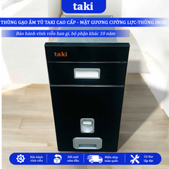 Thùng Gạo Âm Tủ TAKI Tủ Bếp CAO CẤP, Thùng Gạo Tủ Bếp, Mặt Gương Cường Lực, Thùng INOX 304, Bảo Hành Vĩnh Viễn
