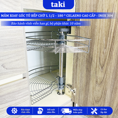 Mâm Xoay Góc 180°, Mâm Xoay Góc 1/2 Cho Tủ Bếp - Hiệu CELAENO - INOX KHÔNG GỈ 304 - Bảo Hành Vĩnh Viễn - Có Thợ Lắp Đặt