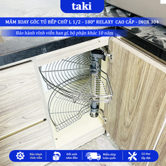 Mâm Xoay Góc Tủ Bếp 1/2(180°) RELAXY CAO CẤP - INOX KHÔNG GỈ 304, Bảo Hành Vĩnh Viễn - Có Thợ Lắp