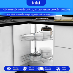 Mâm Xoay Góc Tủ Bếp 1/2(180°) RELAXY CAO CẤP - INOX KHÔNG GỈ 304, Bảo Hành Vĩnh Viễn - Có Thợ Lắp