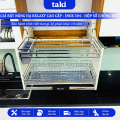 Giá Bát Nâng Hạ RELAXY CAO CẤP, Kệ Chén Nâng Hạ, INOX 304, Bảo Hành Hộp Lực 10 Năm, Trọn Đời Han Gỉ INOX, Có Thợ Lắp