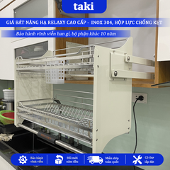 Giá Bát Nâng Hạ RELAXY CAO CẤP, Kệ Chén Nâng Hạ, INOX 304, Bảo Hành Hộp Lực 10 Năm, Trọn Đời Han Gỉ INOX, Có Thợ Lắp