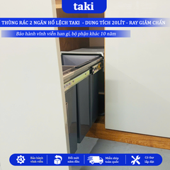 Thùng Rác Tủ Bếp TAKI CAO CẤP - Ray Giảm Chấn, 2 Ngăn Khoang 20L Hố Lệch - Bảo Hành 10 Năm - Có Thợ Lắp