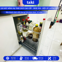 Kệ Đựng Gia Vị, Chai Lọ Tủ Bếp TAKI CAO CẤP, Chất Liệu INOX 304, Hệ Ray giảm Chấn, Bảo Hành Vĩnh Viễn, Có Thợ Lắp