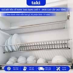 Giá Bát Cố Định Tủ Bếp TAKI, Kệ Chén Tủ Bếp Dạng Chữ V, INOX 304  Bảo Hành INOX Vĩnh Viễn - Có Thợ Lắp