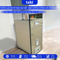 Thùng Gạo Âm Tủ TAKI Tủ Bếp CAO CẤP, Thùng Gạo Tủ Bếp, Mặt Gương Cường Lực, Thùng INOX 304, Bảo Hành Vĩnh Viễn