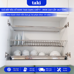 Giá Bát Cố Định Tủ Bếp TAKI, Kệ Chén Tủ Bếp Dạng Chữ V, INOX 304  Bảo Hành INOX Vĩnh Viễn - Có Thợ Lắp
