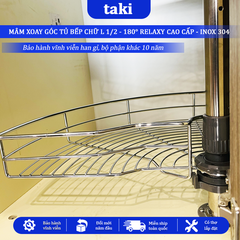 Mâm Xoay Góc Tủ Bếp 1/2(180°) RELAXY CAO CẤP - INOX KHÔNG GỈ 304, Bảo Hành Vĩnh Viễn - Có Thợ Lắp