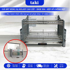 Giá Bát Nâng Hạ RELAXY CAO CẤP, Kệ Chén Nâng Hạ, INOX 304, Bảo Hành Hộp Lực 10 Năm, Trọn Đời Han Gỉ INOX, Có Thợ Lắp