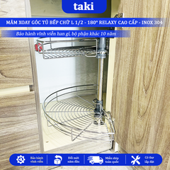 Mâm Xoay Góc Tủ Bếp 1/2(180°) RELAXY CAO CẤP - INOX KHÔNG GỈ 304, Bảo Hành Vĩnh Viễn - Có Thợ Lắp