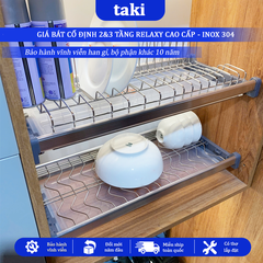 Giá Bát Cố Định RELAXY CAO CẤP, Khung Nhôm, INOX 304, Kệ Để Chén Tủ Bếp Trên - Bảo Hành INOX Vĩnh Viễn - Có Thợ Lắp
