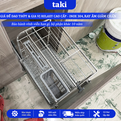 Trọn Bộ Giá Kéo Dao Thớt RELAXY CAO CẤP, Kệ Dao Thớt Tủ Bếp , INOX 304, Ray ÂM Giảm Chấn, Bảo Hành Vĩnh Viễn, Có Lắp