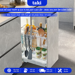 Trọn Bộ Giá Kéo Dao Thớt RELAXY CAO CẤP, Kệ Dao Thớt Tủ Bếp , INOX 304, Ray ÂM Giảm Chấn, Bảo Hành Vĩnh Viễn, Có Lắp